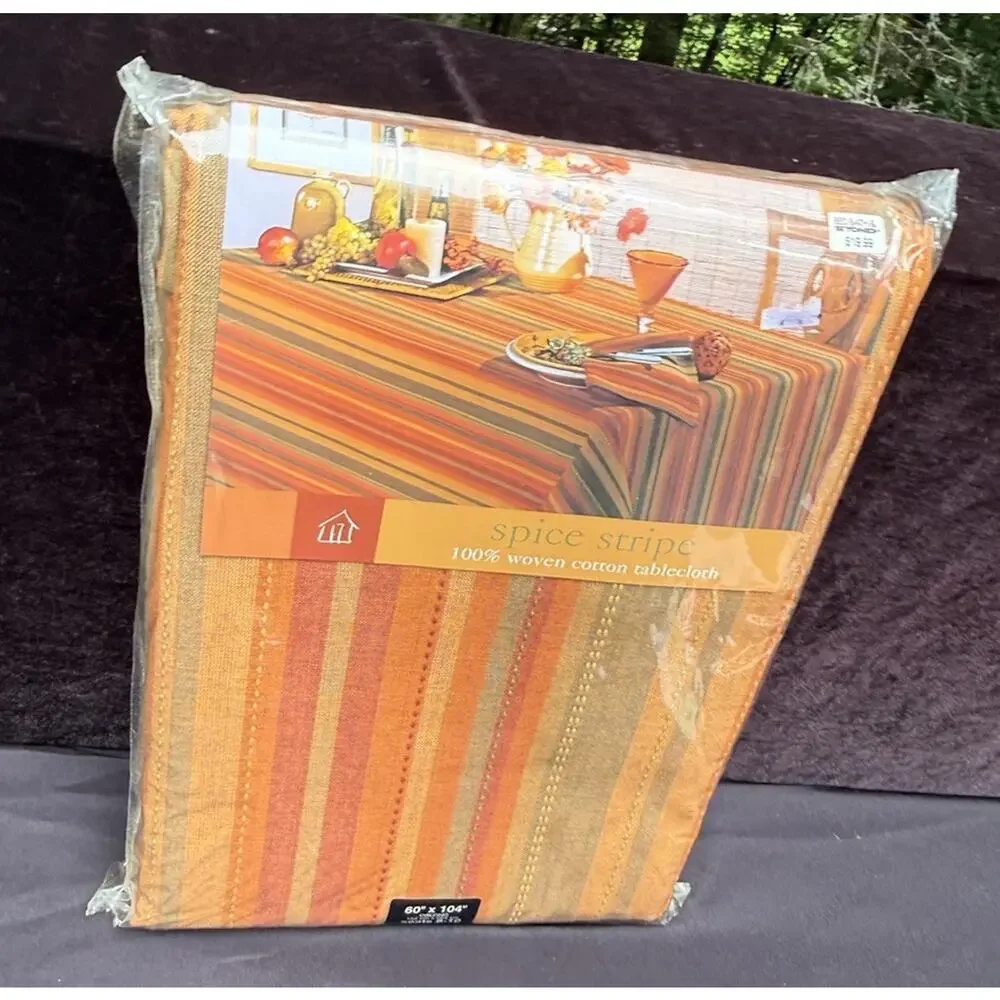 Home Wear Spice Stripe 100% Woven Cotton Thanksgiving Fall Tablecloth 60X104 New